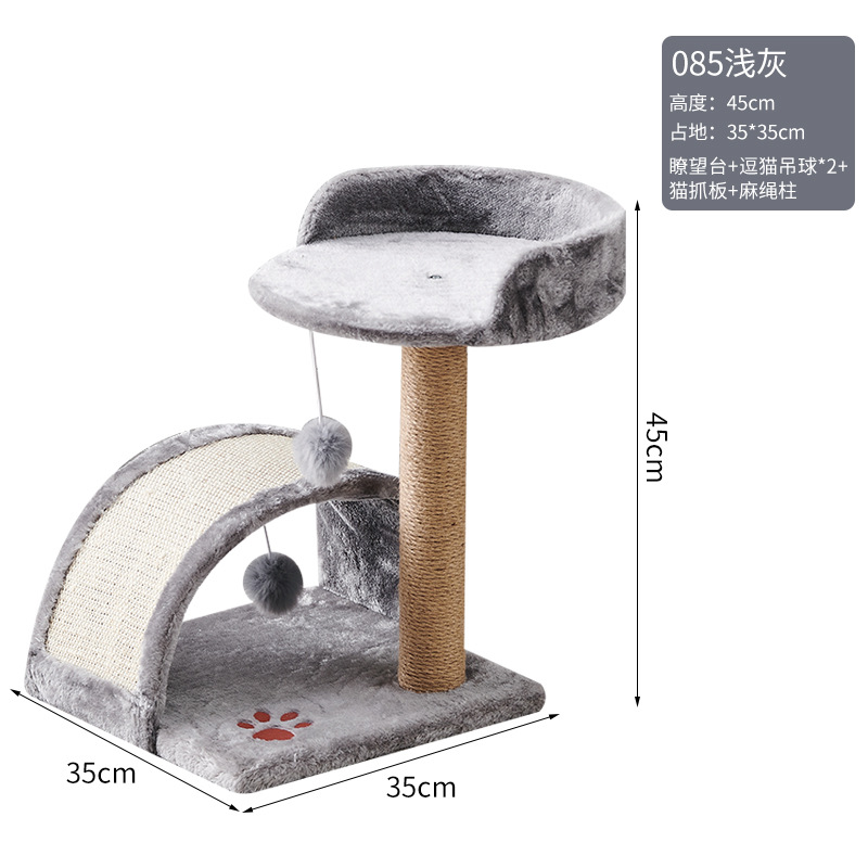 Fábrica de mascotas al por mayor franela pequeño estante para trepar para gatos con raspador de juguetes para gatos Columna de agarre de sisal Marco para trepar para gatos