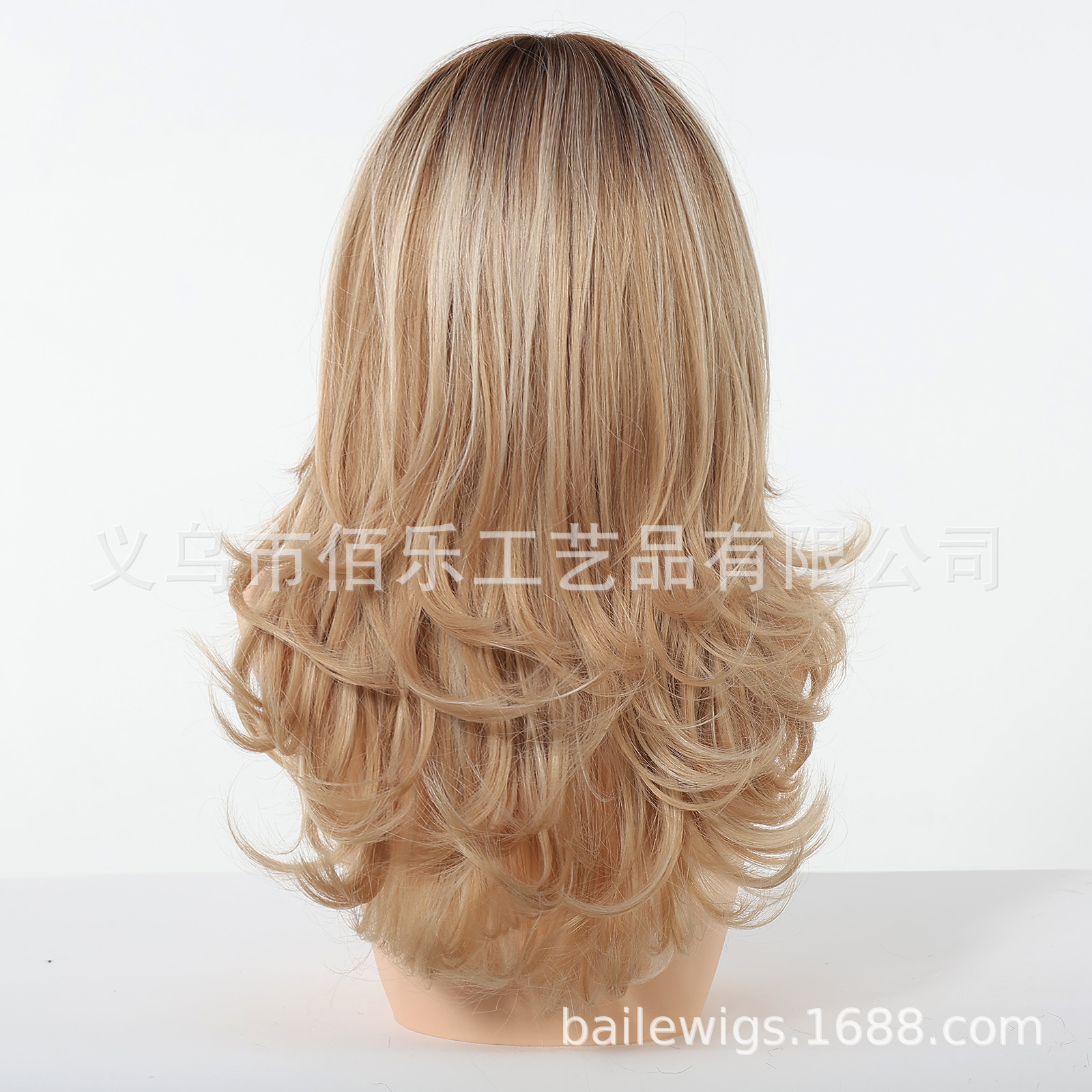 Gradiente de oro claro con franjas de capas ondas grandes pelucas de cabello completo cubierta natural esponjosa diaria peluca larga cubierta peluca wig image 5