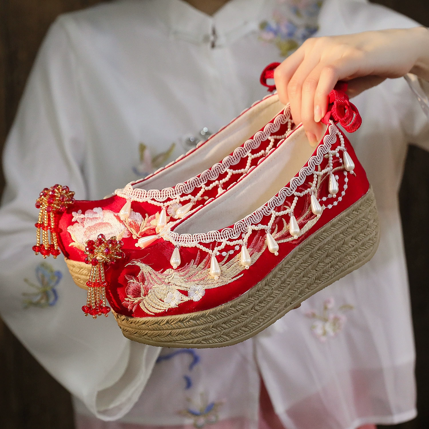 [FengLaiyi] 2024 новая модель Xiuhe одежда свадебная обувь с кисточками