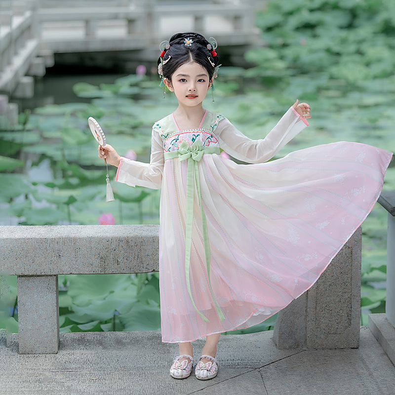 女童春秋新款汉服古装连衣裙儿童裙子中国风仙女服装幼儿园表演服|undefined