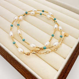 ins天然淡水珍珠绿松石串珠项链2025新款原创轻奢高级感锁骨颈链