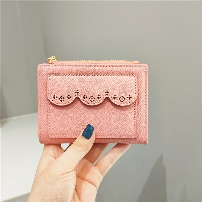 Special Offer K-Style Simple and Fashionable Pure Color Lace Cut Out 80% off Zipper Buckle Student Short Wallet Wallet