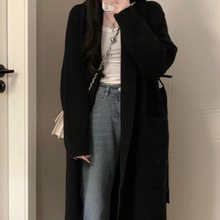 新款慵懒风过膝中长款针织开衫外套女宽松毛衣女