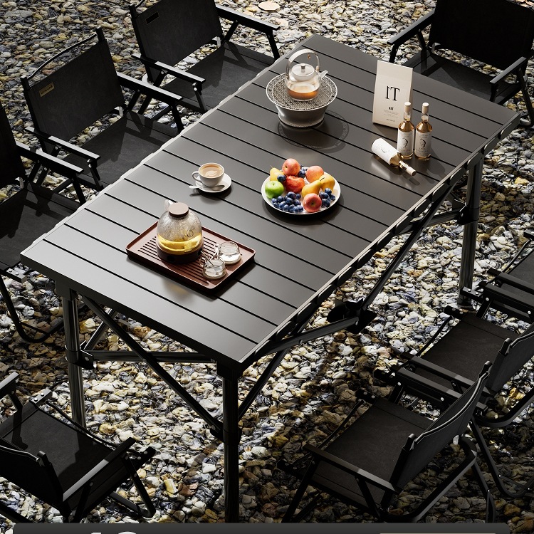 Outdoor Folding Table Portable Dining Table Camping Picnic Table and Chairs Set Egg Roll Table Rectangular Night Market Stall J&