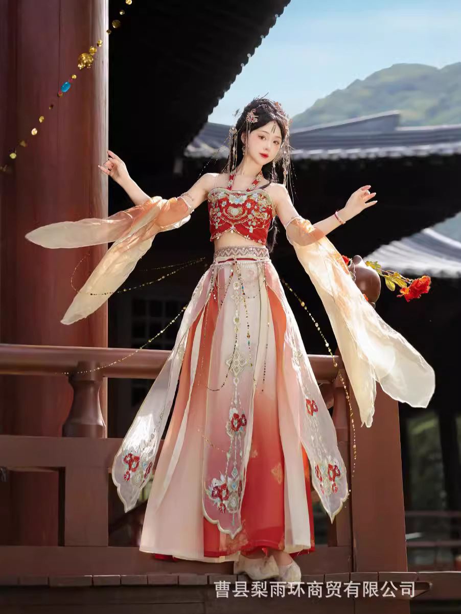 Dancer's Flying Flower Order Exotic Style Tube Top Hanfu Dunhuang Petal Large Sleeves Heavy Embroidery Dance Costume