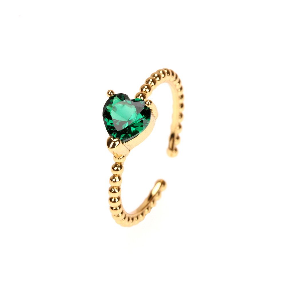 Fashion Green Smiley Heart Oil Dripping Zircon Open Adjustable Copper Ring display picture 2