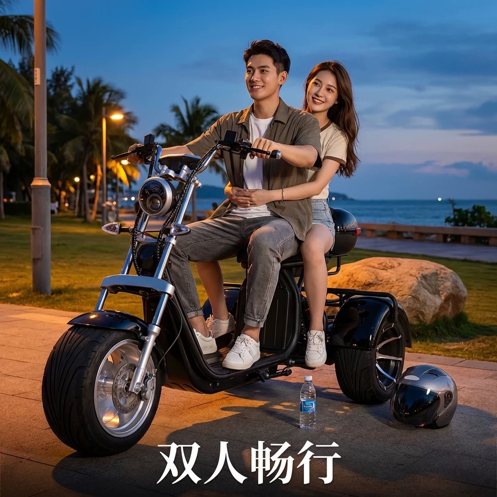 Cross-border Harley electric tricycle, wide-tire off-road model, MSDS lithium battery-powered vehicle, two-wheeled adult scooter