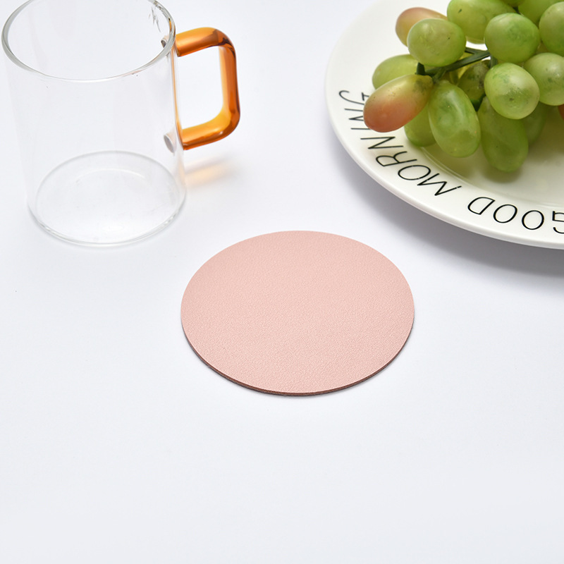 手作りdiy革コースター滑り止め防水断熱茶コースター円形シンプル北欧風純色コーヒーマット|undefined