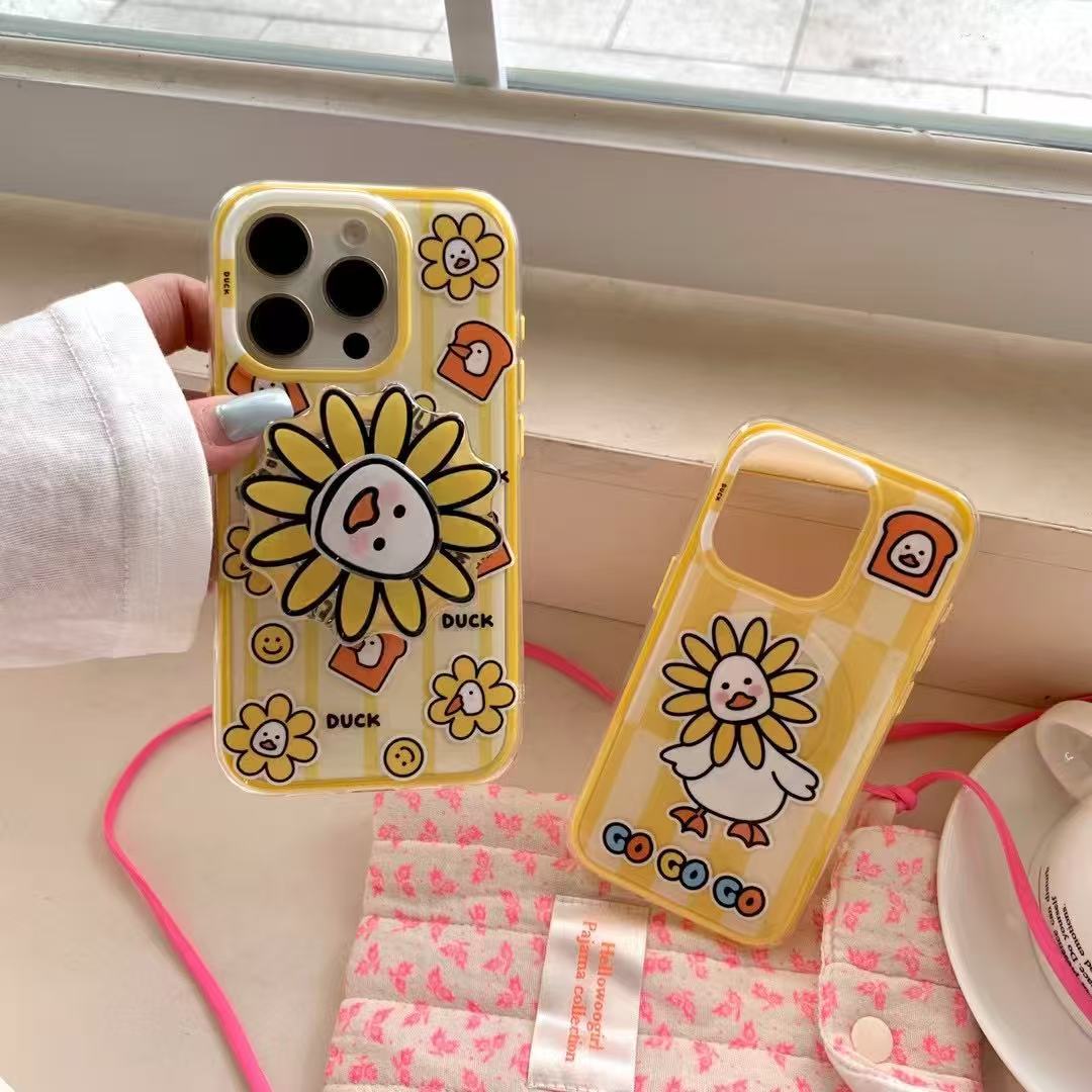 Divertido pato girasol de dibujos animados para Apple 16ProMax funda para teléfono móvil 15Pro magnético 14/13 nuevo 15PM