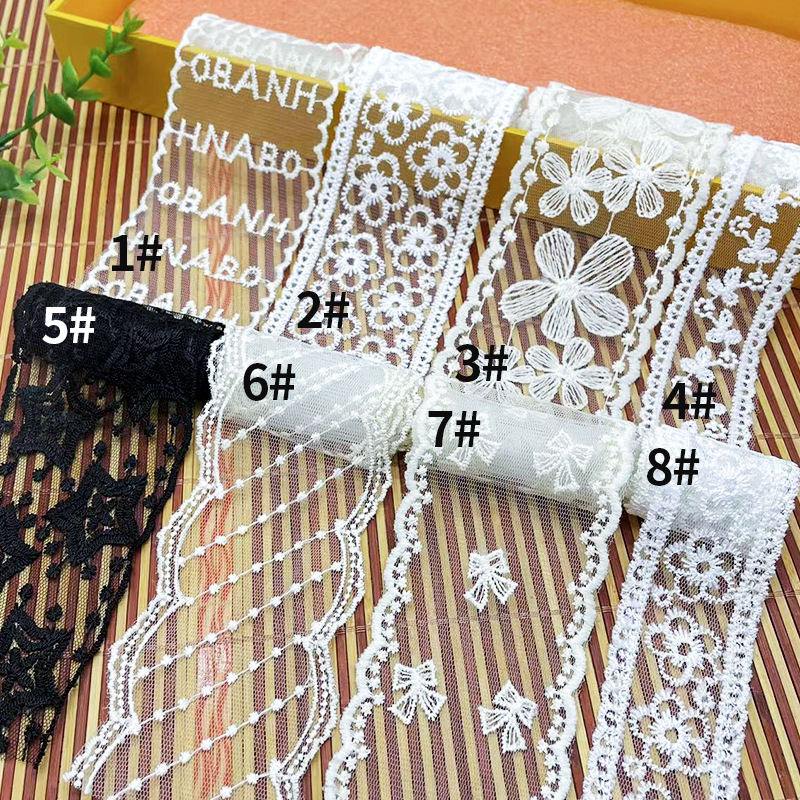 新款6cm刺绣蕾丝花边辅料鲜花饰品蝴蝶结辅料现货窗帘婚纱配饰diy
