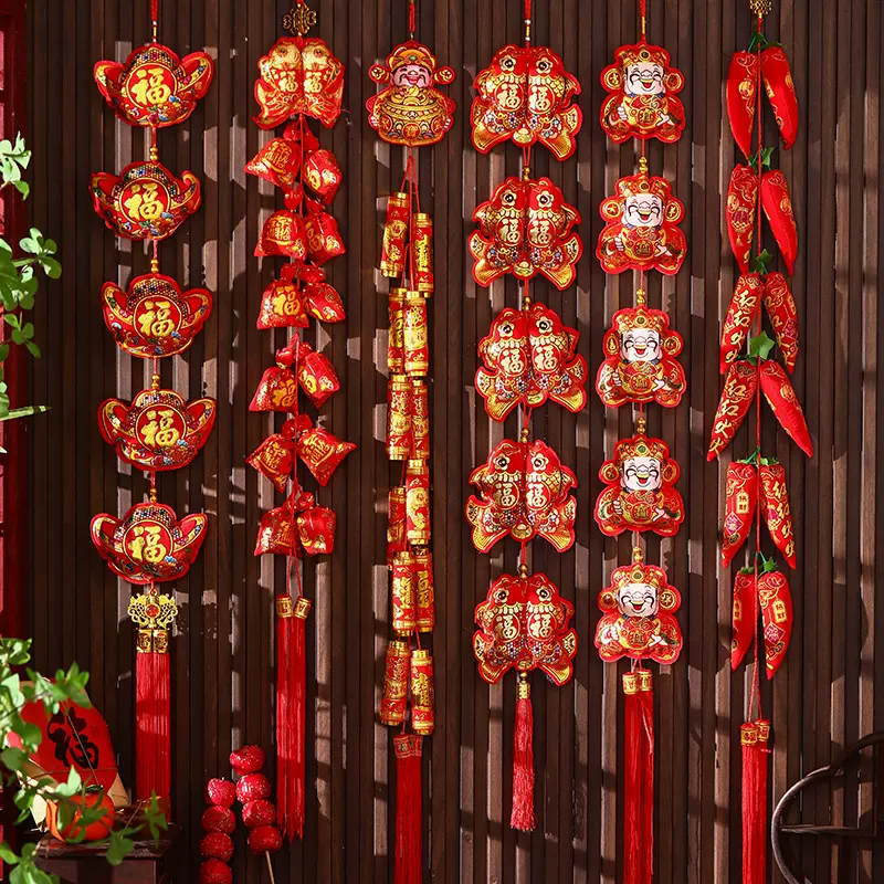 新年鞭炮辣椒灯笼串挂件乔迁之喜过年客厅新居门装饰春节福字挂饰