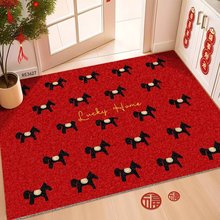 新年入户门红色小马丝圈地垫家用玄关门地垫耐脏耐磨水晶绒脚踏垫