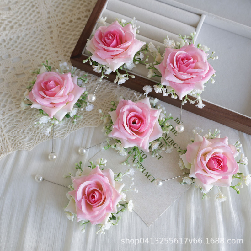 H008 アマゾン越境祝賀開店記念 イベント用造花 ローズ 胸花 リストフラワー 結婚式用品 ピンク|undefined