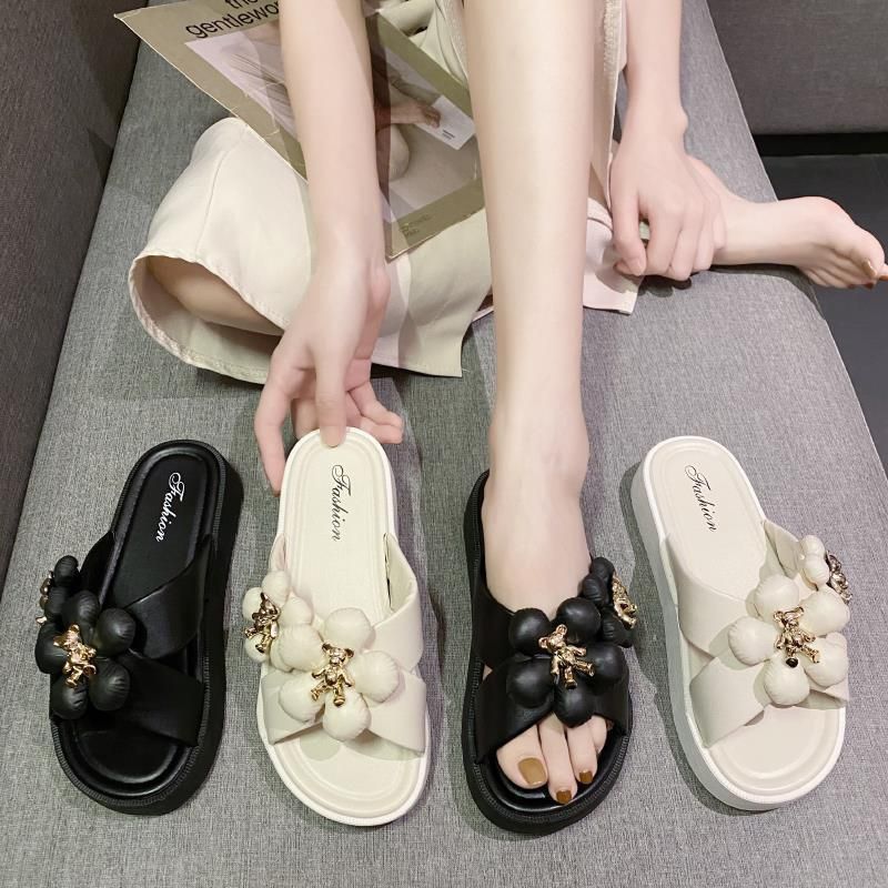 Women's Platform Slippers for Outgoing Wear All-Match Fashionable Elegant Fairy Style Cross Beach Slippers for Summer 2023