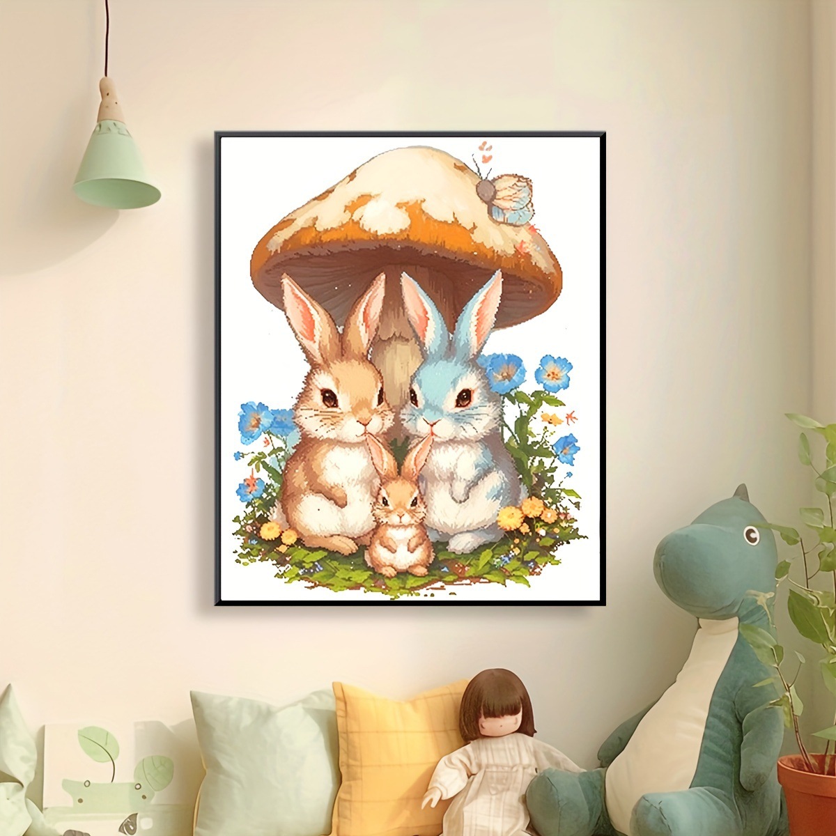 Estilo transfronterizo Mona Lisa Royal Cross Stitch Rabbit Family Dormitorio Estilo cálido Punto de cruz Bordado a mano