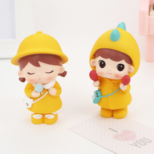 Creative cute couple doll car ornaments cartoon little dolls baking cake decorations office desk decorations