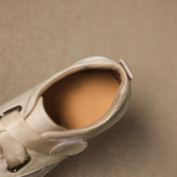 Giày sneaker nữ phối màu da thật lỗ thoáng khí đế bệt buộc dây kết hợp miếng dán — màu trắng ngà chi tiết 69