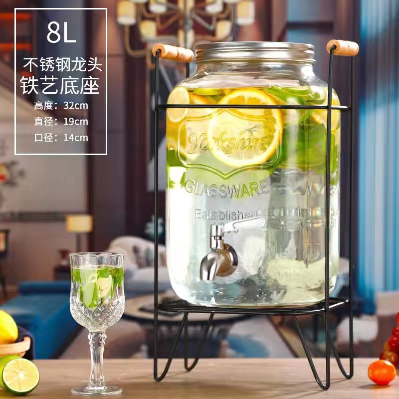 Celebridad de Internet de gran capacidad de vidrio comercial fruta barril de coque Fábrica directa jugo tarro enzima barril bebida barril con grifo