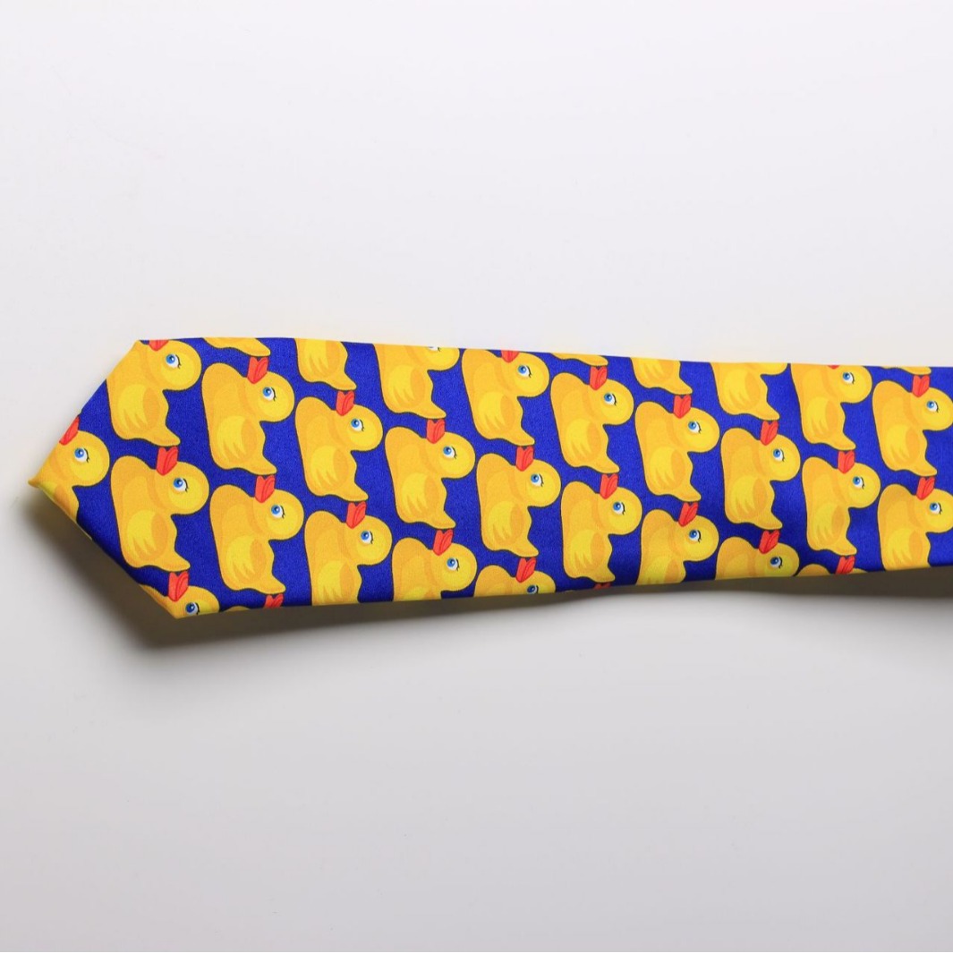 Corbata impresa amarillo de dibujos animados pato amarillo 8cm corbata fábrica al por mayor de poliéster impreso corbata de una sola pieza de entrega