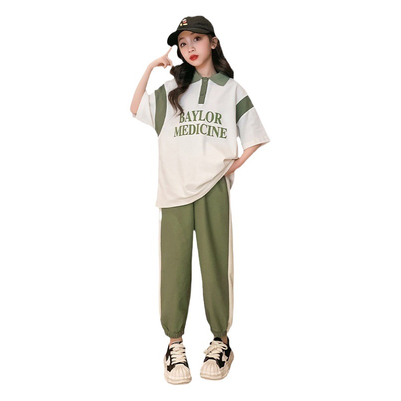 Traje de verano para niñas verano 2023 nuevo polo de manga corta para niños verano estilo occidental traje de dos piezas deportivo para niñas