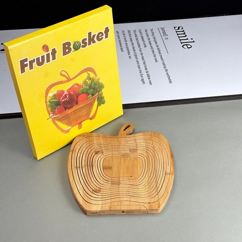 Handheld Folding Fruit and Vegetable Basket Made of Bamboo and Wood, Convenient for Storage, Home Goods, Tourist Attraction Souvenirs