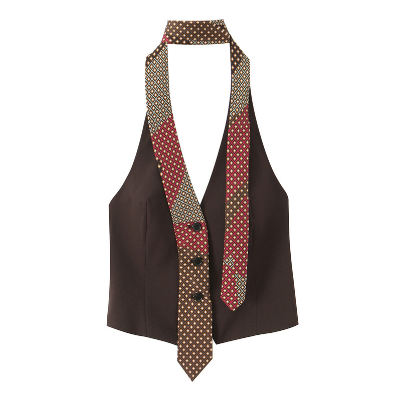 Pb&Za Women's 2025 Autumn New Hot Girl Style Tie Choker Vest Style V-Neck Top 201078