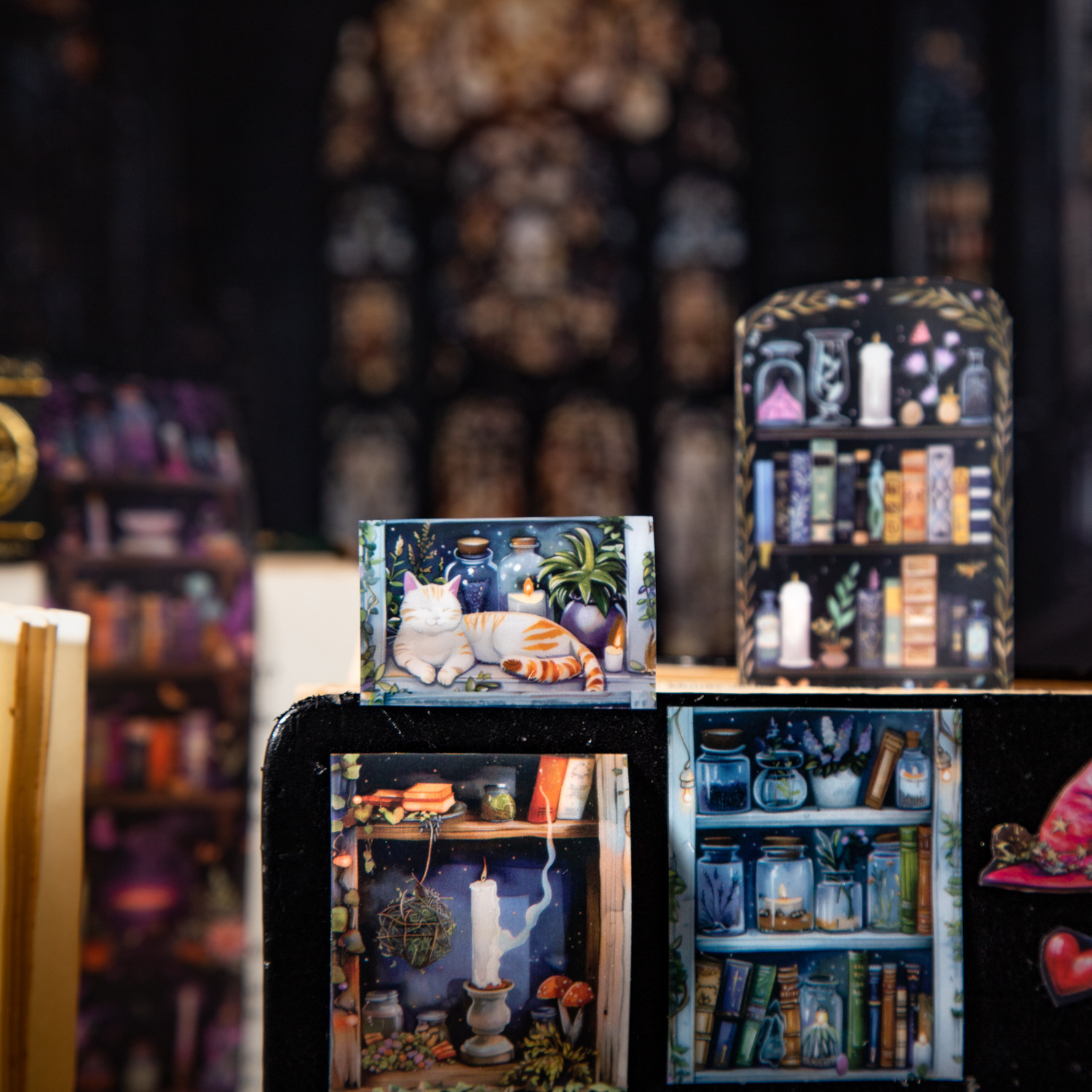 Un hermoso día leyendo paisajismo cinta PET serie de estantería mágica 6 collages decorativos de cuentas a mano