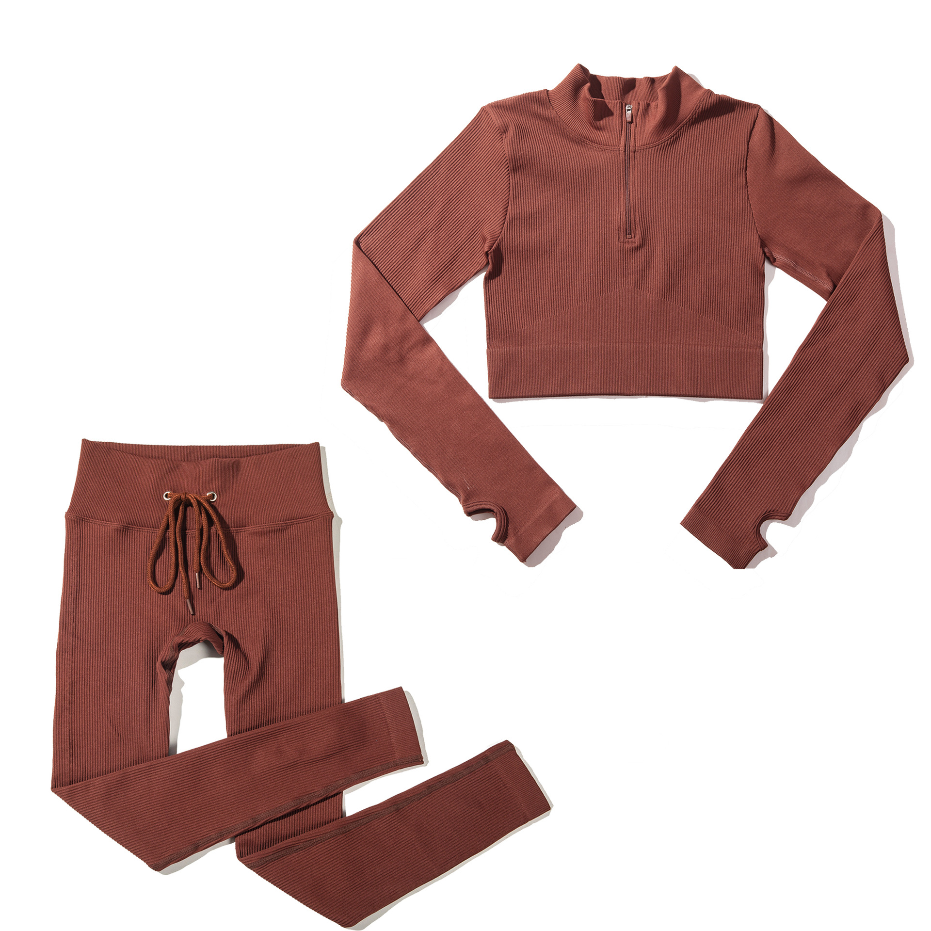 Fábrica en stock europeo y americano ins cremallera con cordón deportivo de manga larga ropa de entrenamiento traje de mujer ropa de yoga sin costuras transfronteriza