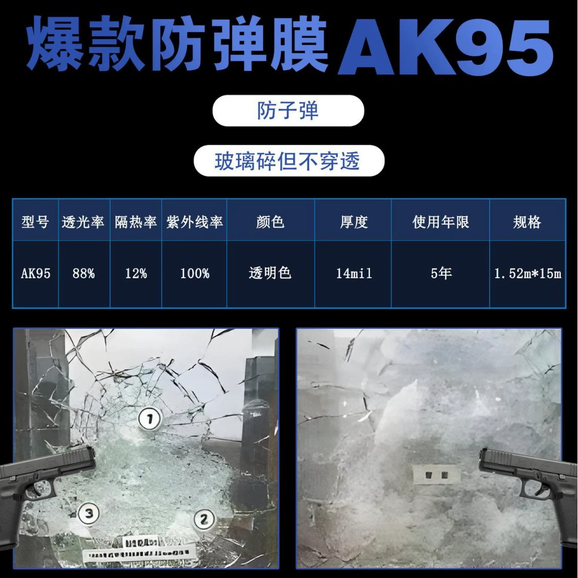 14mil банк специальная пленка AK95 защитная пленка стекло взрывозащищенная пленка банка противоосколочно закаленная прозрачная стеклянная пленка