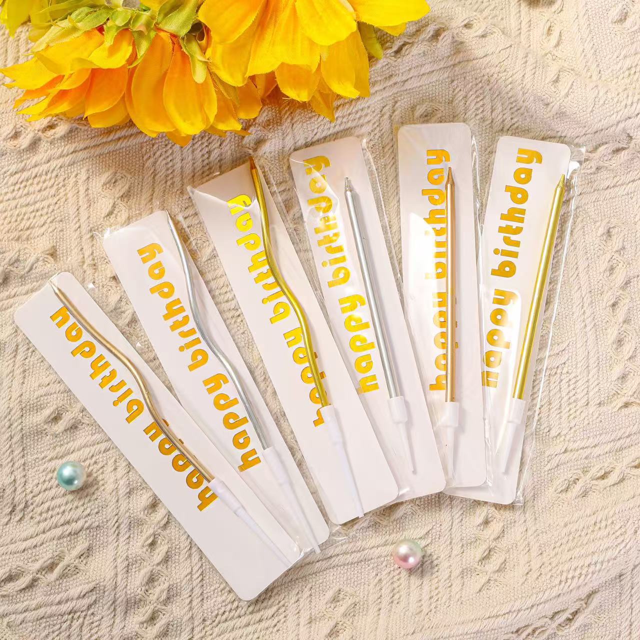 Vela, lápiz individual, cera curva, embalaje independiente, plata chapada en oro, vela curva única, decoración de pastel navideño