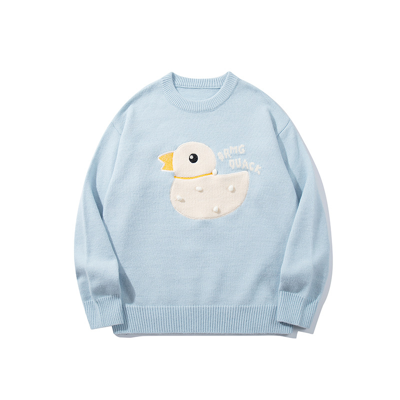 YWFG ropa de mujer americana retro lindo pato de dibujos animados 2024 Año Nuevo otoño dulce cuello redondo manga larga suéter de punto