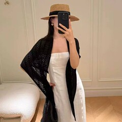 アイスシルクセーター中空テンセル三角スカーフ女性の夏薄いショールブラウス日焼け止め空調シャツスカーフ