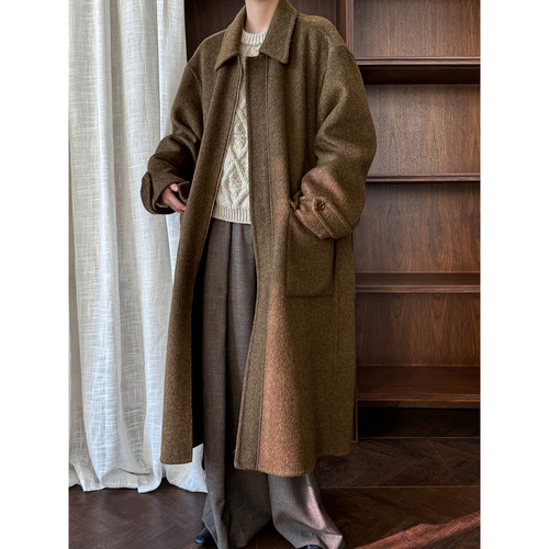 Luxe Wool Blazer with Zipper, Double-Faced Wool, Women's Silhouette with Double Pockets, Long Warm Coat 5092