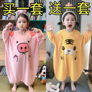 Children's Jumpsuit Sleeping Bag Home Clothes Autumn Clothes New Guest Early Autumn Children's Kick-proof Long Sleeve Baby Girl Nightgown All-in-One Clothes