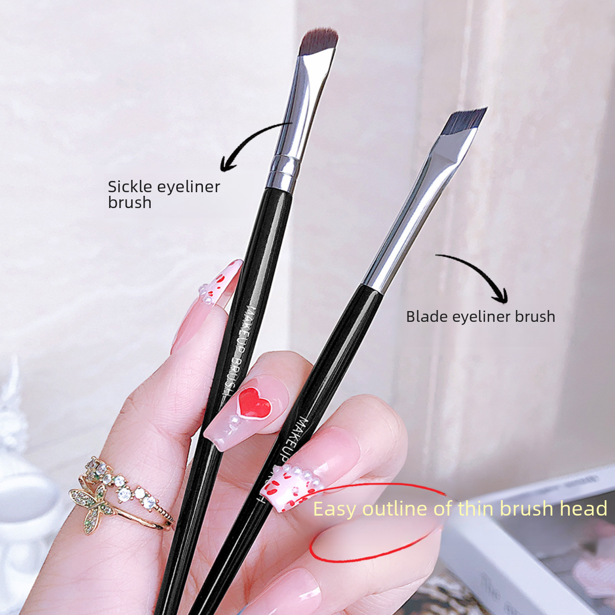 JONBOS sickle eyeliner brush flat bevel blade eyeliner brush lying silkworm brush eyebrow brush eye makeup brush portable