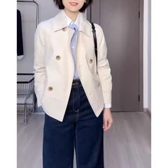 预售2025早春欧货女士外套小个子设计感通勤气质短款白色风衣女