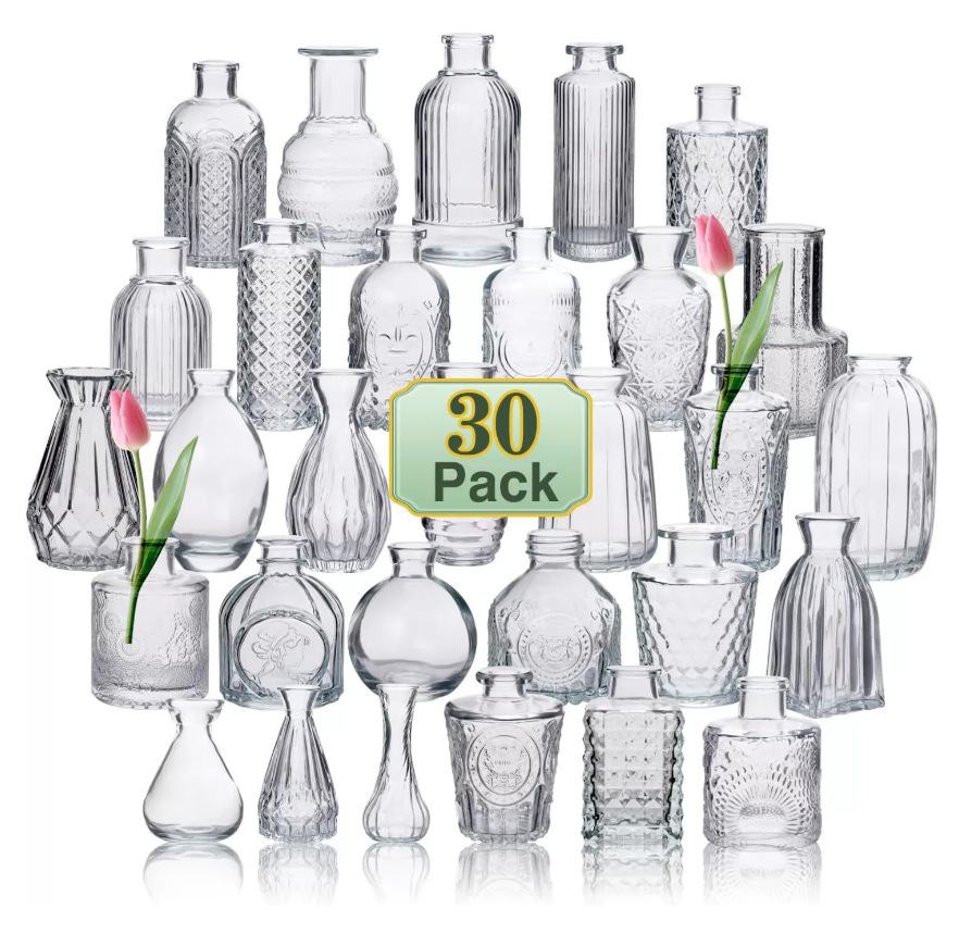 Transparent glass vases for decorating dining tables, home