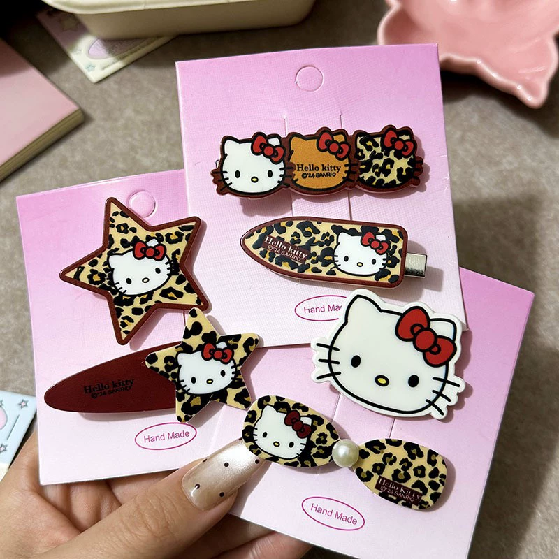 Клипсы для волос с принтом леопарда Hello Kitty, звезда с пятью лучами и гнездовой стиль, для детей 2,5 см