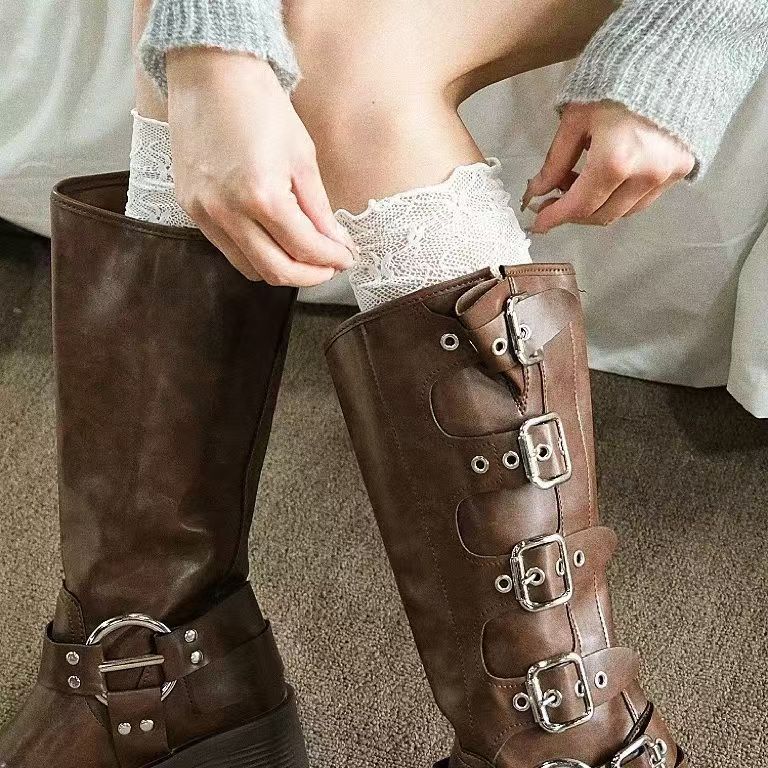 Lace Stitching Socks Women's Autumn Calf Socks Ins Ballet Style Boots Socks Lace Fungus Lace Piled Socks