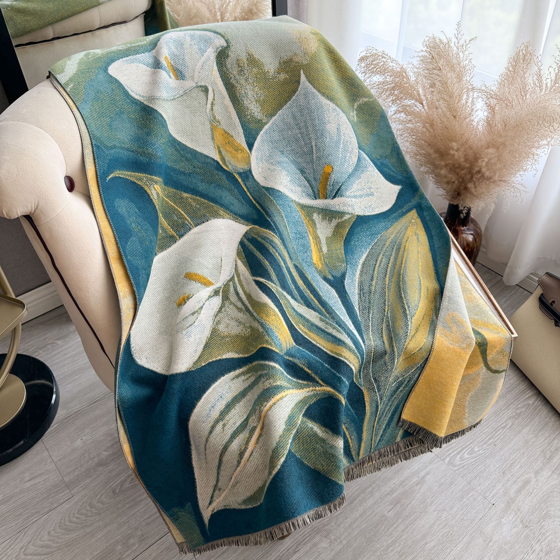 Retro pintura al óleo en color serie de combinación de imitación de cachemira gruesa mantel caliente otoño invierno nuevo estilo de literatura bufandas versátiles mujeres