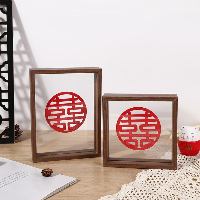 Double Mirror Transparent Glass Wooden Photo Frame Modern Simple Bedroom Study Living Room Decorative Picture Frame Photo Frame