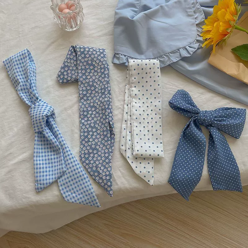 Синий стримеры ретро французские декоративные ленты корейские шарфы тонкие ремни женские узкие весенние летние шарфы