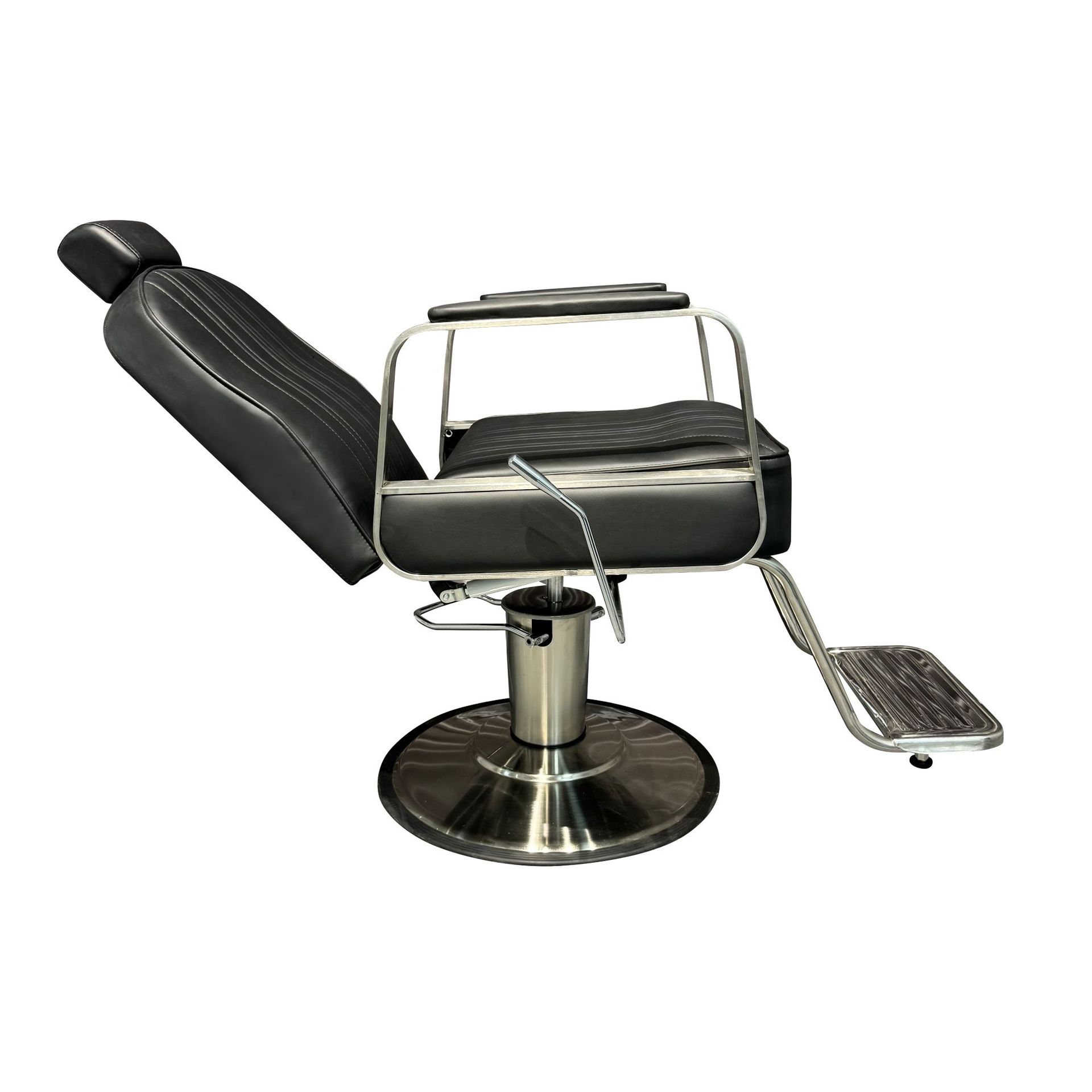 Fábrica de venta directa barbería red silla de peluquería roja puede elevarse y girar salón de acero inoxidable puede poner en