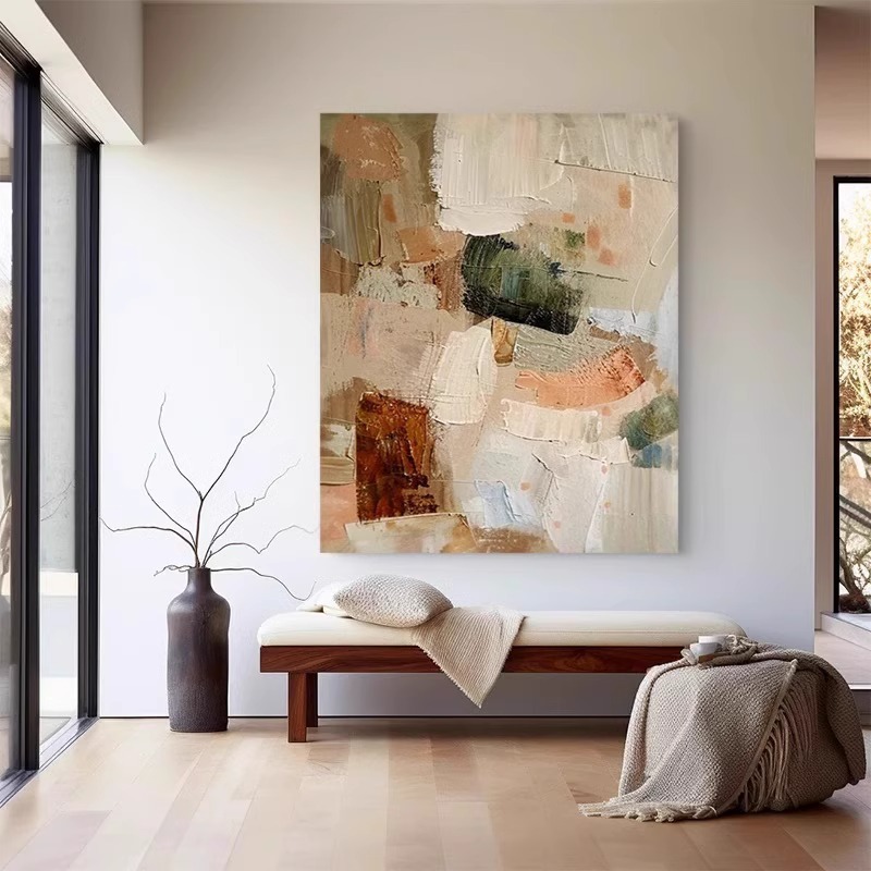 Frameless Painting Solid Wood Inner Frame Wabi-Sabi Style Living Room Entrance Decorative Painting High-End Texture Color Block Abstract Hanging Painting