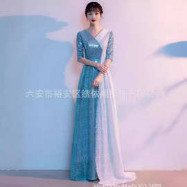 红歌朗诵服装大合唱团演出服女长裙气质主持人指挥宴会晚礼服显瘦