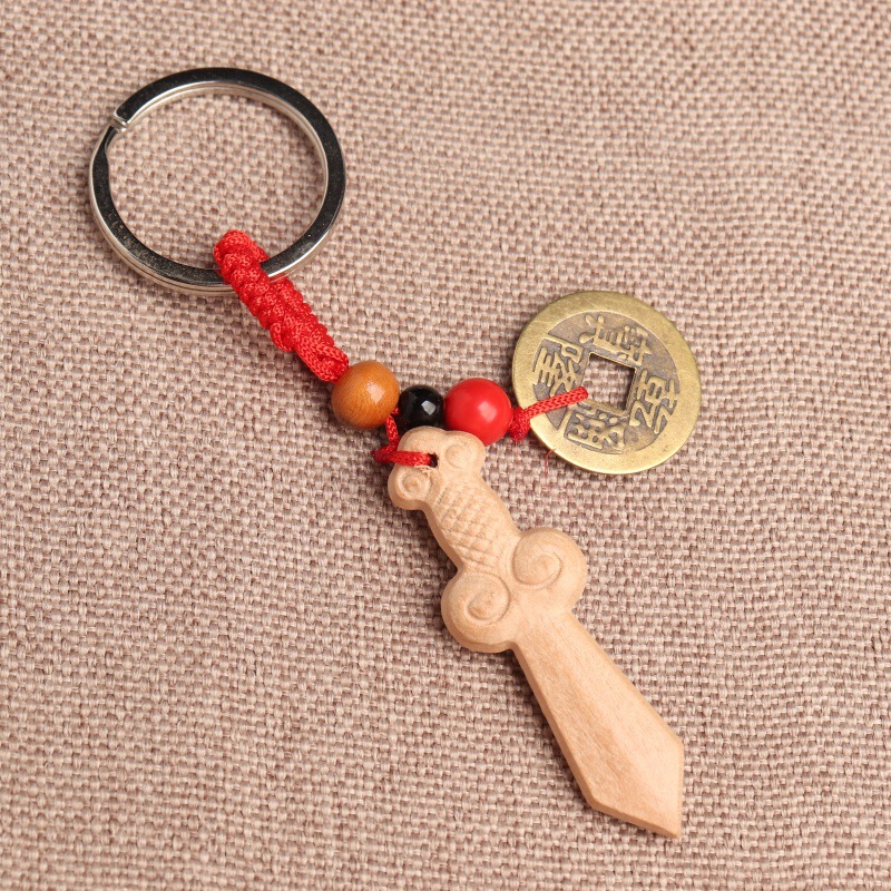 ピーチウッドソード辰砂銅貨キーホルダー木彫り手作りペンダントベビー妊婦ペンダント木製工芸品キーホルダー|undefined
