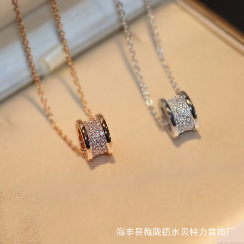 High-Quality Big Waist Full Diamond Necklace Rose Gold White Gold Necklace Fashionable Simple Clavicle Chain Factory Direct Sale