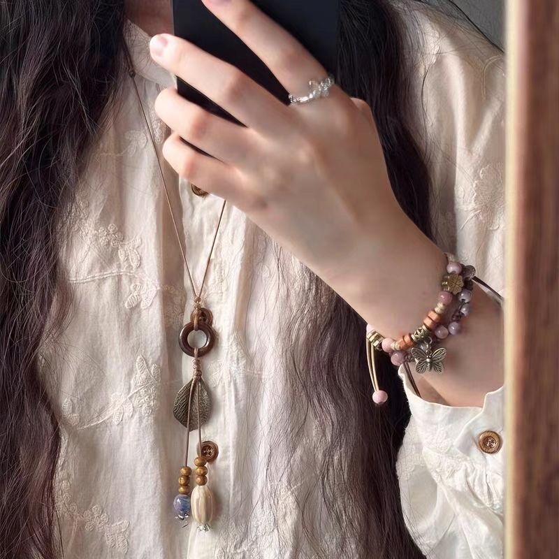 禅中国風ロングアクセサリー葉タッセルネックレスレトロ国民風エスニックハイエンドボヘミアン鎖骨|undefined