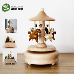 Wooden Music Box Music Box Creative Home Ornament Gift Children's Birthday Gift Carousel Swing Rabbit