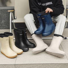 跨境時尚雨鞋男保暖固棉中筒戶外防水釣魚鞋厚度耐磨防滑廚房膠鞋